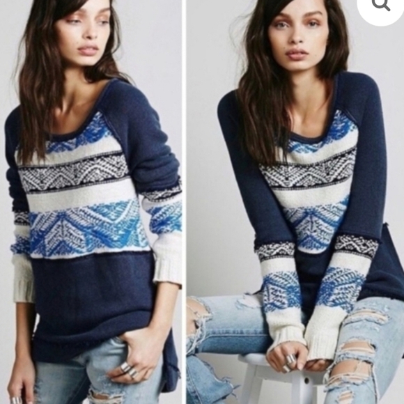 Free People Sweaters - Free People Blue Aztec Tribal Soft Boho Snow Angel Angora Rabbit Hair Sweater S